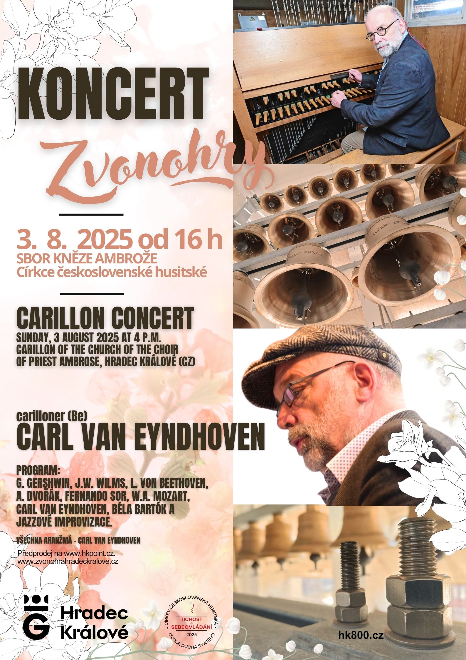 Carillonérský koncert v srpnu zahraje CARL VAN EYNDHOVEN